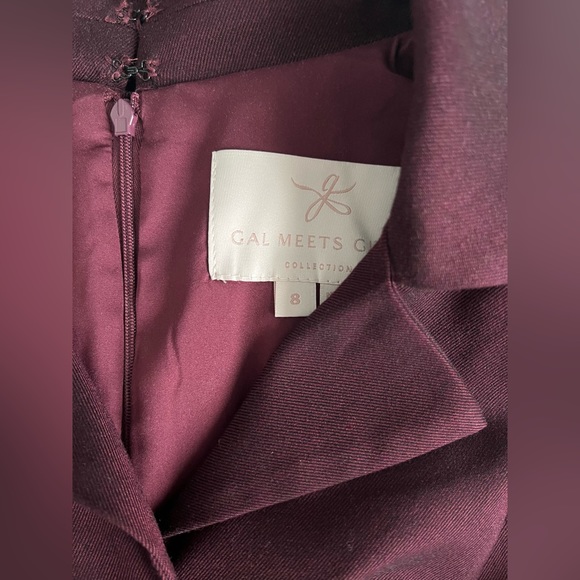 Gal Meets Glam ♡ Burgundy Nina Twill Short Sleeve Button Down Fit & Flare Dress - Picture 6 of 6